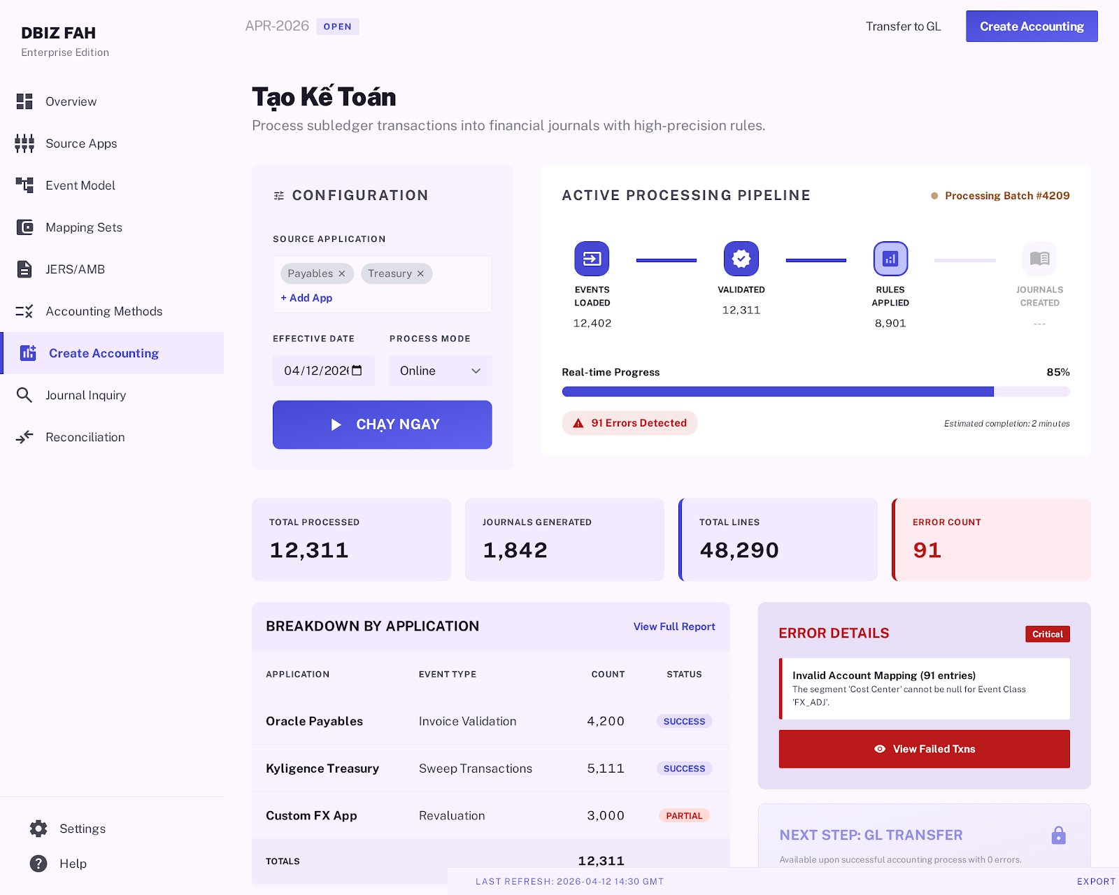 Tạo Kế toán (Create Accounting)