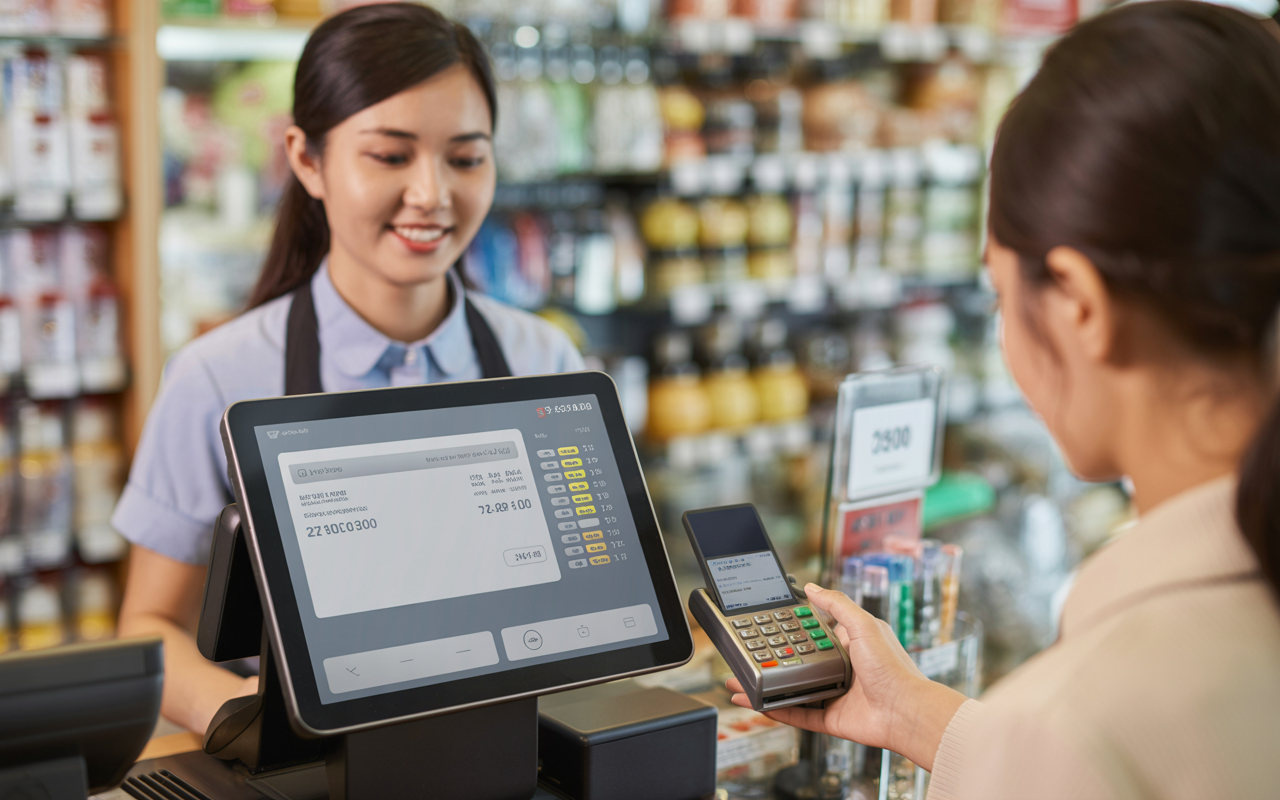 Bán hàng tại quầy với máy tính tiền
